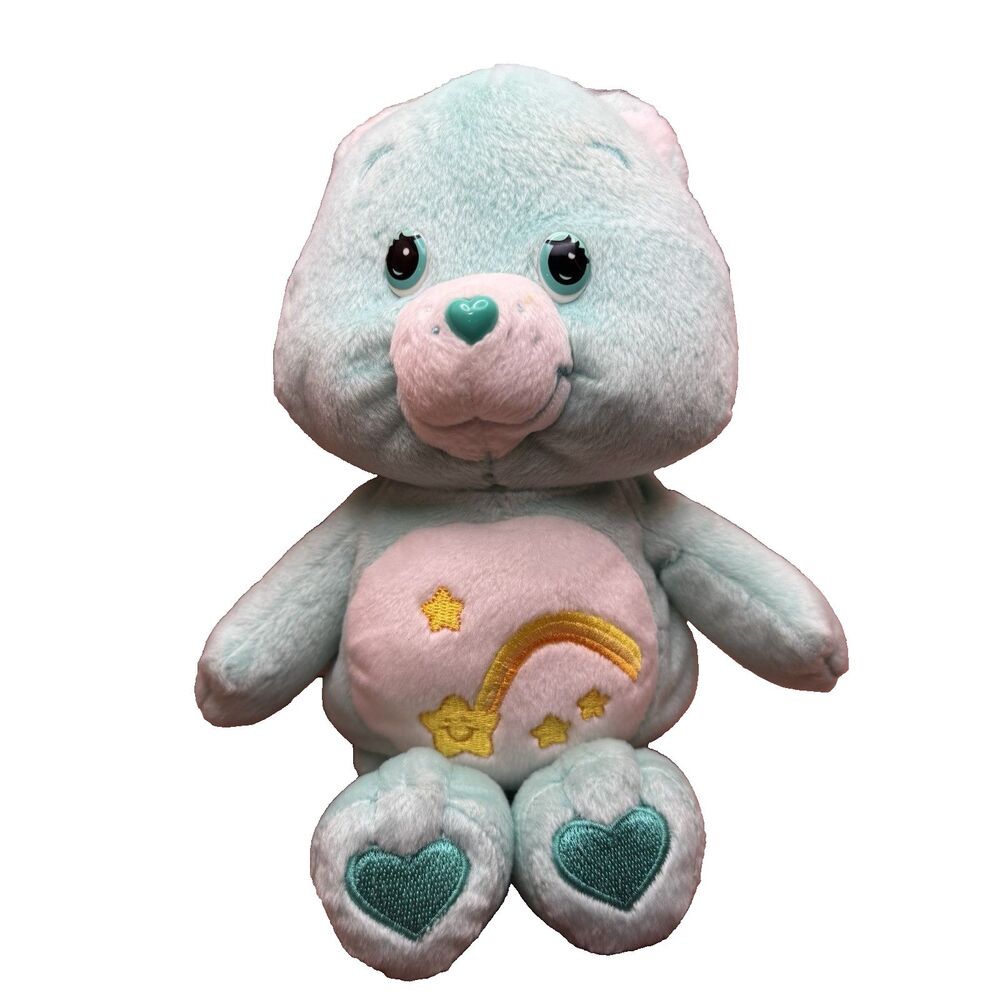 Vintage 2002 Care Bears Wish Bear Plush Mint Green Shooting Star Play Along Toy